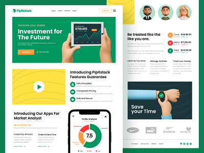 Money Investment - Landing Page 3d bitcoin currency design green hand illustration invest investing investment landingpage money stock trader trading ui ux webdesign