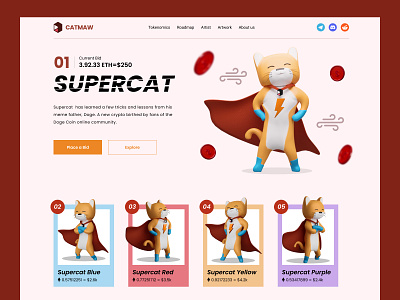 Supercat NFT Asset - Web Design 3d animation cat crypto doge illustration nft supercat token ui ux web webdesign