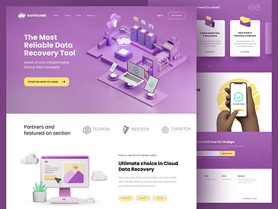 SAFEGUARD Data Recovery Tool - Landing Page 3d animation crypto data illustration landingpage motion graphics nft purple recovery tool ui ux webdesign
