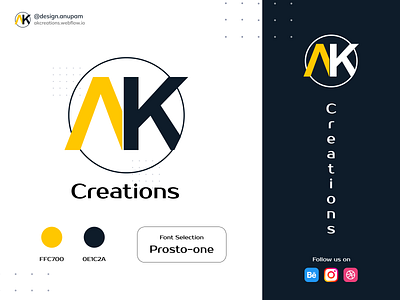 logo For AK Creations app branding debut design hello dribbble icon logo typography ui vector
