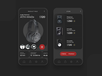 mobile app concept for audio equipment audio dark dark ui gray ui uiux