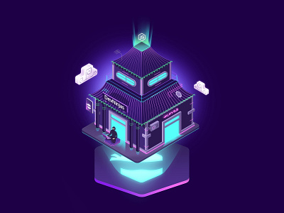 Cyberpunk Isometric illustration 3d asian cyan cyberpunk design illustration neon purple