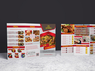 Tri Fold Restaurant Brochure branding brochure design cool colors design designer foods graphicdesign red restaurant