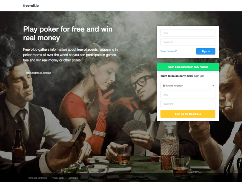 Simple landing page for freeroll.io poker landing website web web page landing page ui