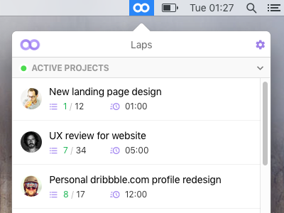 Time track & task management MacOS menubar app for getlaps.com