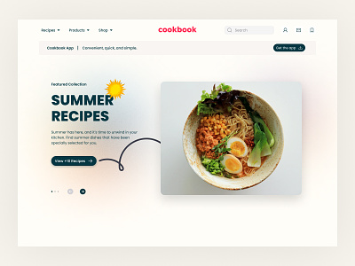 Cookbook - Landing Page 🍟 branding cookbook food food website illustration recipes recipes website