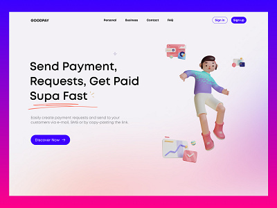 GOODPAY | Landing Page 3d landing page banking landing page banking website bankinguiux clean landing page goodpay goodpay ui ux landing page new uiux