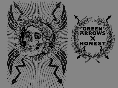 Green Arrows ✕ Honest arrows band caesar design green hardcore honest illustration italian laurel merch music print rome rose skull t shirt thorny typography wreath