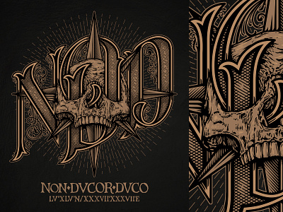 Non Ducor Duco bones design illustration initials lettering print roman skull tattoo typography
