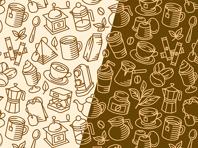 Coffee & tea pattern beans branding cappuccino coffee design endless espresso icon illustration leaf leaves pattern seamless tea