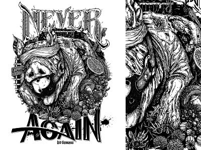Never Again bw design illustration ink lettering los gubanos never again pig poster print print design t shirt typography