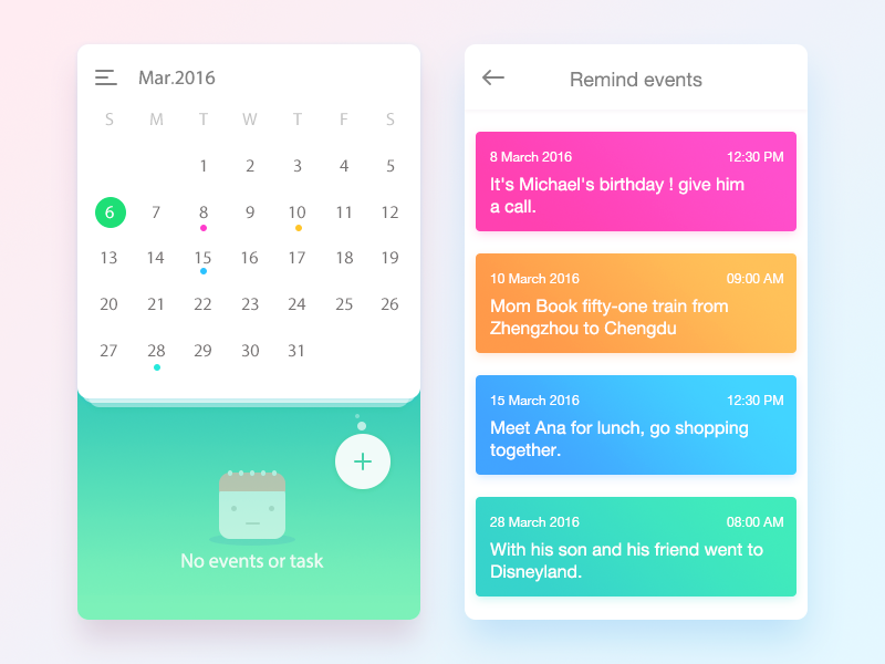 Daily Ui 08 calendar by Tingting on Dribbble