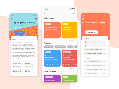 Online educational platform app design flat ios minimal mobile type typography ui ux