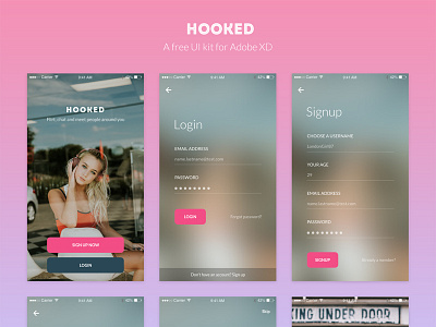 Hooked - A free UI kit for Adobe XD adobe xd adobe xd ui kit free ui kit ui kit