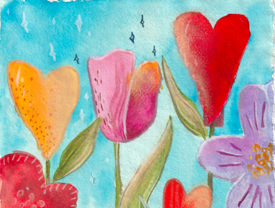 Spring illustration painting tulips watercolor