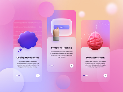 Onboarding for Anxiety-Tracking mobile app accessibility anxiety app aurora gradient claymorphism design glassmorphism gradient mental health mobile app onboarding tracking ui