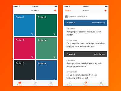 Project Status App 2016 app design icons ios mobile native status ui