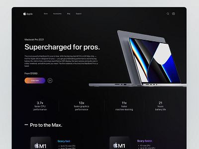 MacBook product landing page - dark mode