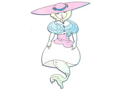 Bearded lady character design flat design fur illustration mermaid