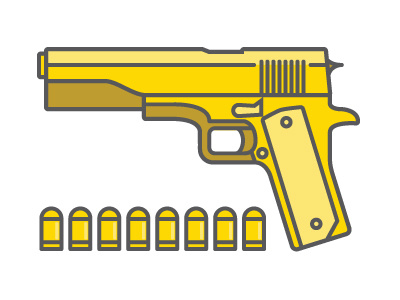 Colt .45 bullets gold guns icon illustration simple thick lines