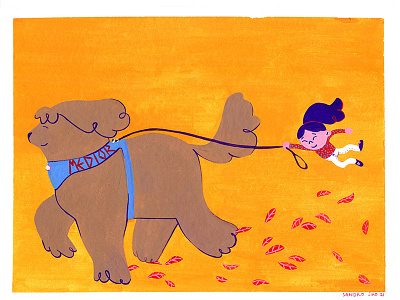 Orange dog walk character design child childrens book childrens illustration dailyillustration dog gouache illustration orange painting sandro jiro