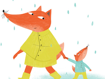 Rainy foxes child childrens book childrens illustration clouds dailyillustration design fox illustration mum rain rainy