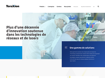 Teraxion Homepage blue design laser quebec redesign sigmund ui website