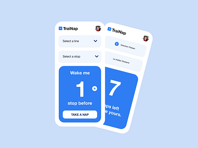 TraiNap - Make a nap in the train, peacefully. app design mobile ux
