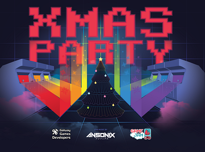 GameJam XmasParty Poster 2:1 christmas design games illustration party poster retro vector