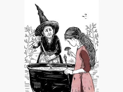 Inktober 2018 Poison apprentice cauldron fairytale fantasy art ink drawing inktober inktober 2018 mushroom poison witch witchcraft