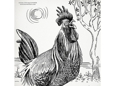 Inktober2018 Rooster brainmonsters chicken drawing illustration inktober inktober 2018 inky intricate line art rooster