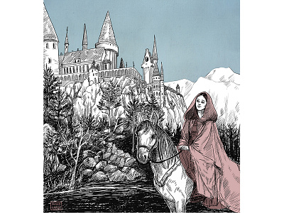 Exhausted Princess adventure castle exhausted faerytale fantasy homecoming horse illustation inktank inktober inktober2018 intricate photoshop princess white horse