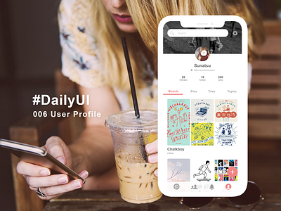 006 User Profile app app design branding daily 100 challenge daily ui design mobile design pinterest profile profile design redesign ui ui design user profile ux ux desgin web web design web site