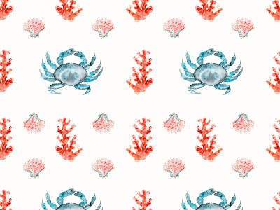 illustration blue coral crab design illustration pattern sea background seamlesspattern shell