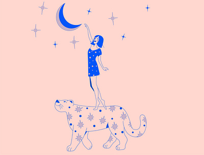 #dtiys challenge )) art cat character design dream girl illustration illustration 2d kitty minimal moon pattern sky stars vector art