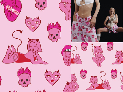 print with cheeky witch and hearts 2d branding cheeky design illustration pattern pink vector witch