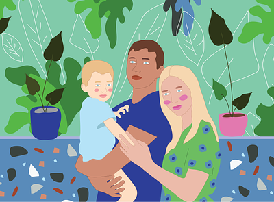 cute 2d design family illustration modern style pattern portrait tropics vector web