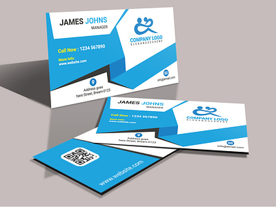 abstract Business card with blue shape design identity logo