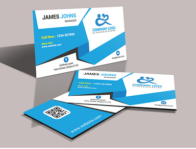 abstract Business card with blue shape design identity logo