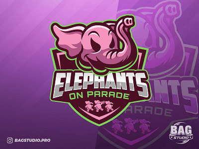 Pink Elephants Logo bagstudio cartoon character dumbo elephant esport illustrator logo logo design mascot pink elephant