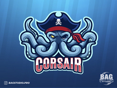 Pirate Octopus Esport Logo cartoon character corsair esport eyepatch freepik illustrator kraken mascot octopus pirate vector