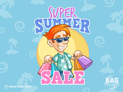 Summer Sale Shopping Guy Illustration character freepik glasses illustration logo mascot sale shopper shopping summer tourist vacation