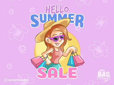 Summer Sale Shopping Lady Illustration cartoon freepik glasses hat illustration lady mascot sale shopping summer tourist vacation vector