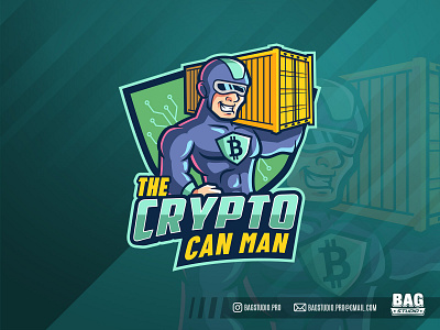 Cryptocurrency Superhero Mascot bitcoin branding cartoon character cryptocurrency cyber illustration mascot seacan strong superhero