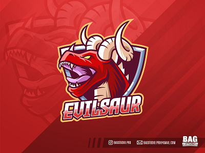 Evil Red Dinosaur Esport Logo angry badge character dinosaur dragon emblem esports horns illustration logo mascot red wild