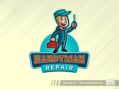 Vintage Handyman Mascot Logo cartoon character handyman illustration logo mascot repair technician vintage