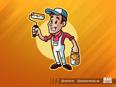 Cartoon Painter Mascot Logo paint roller retro