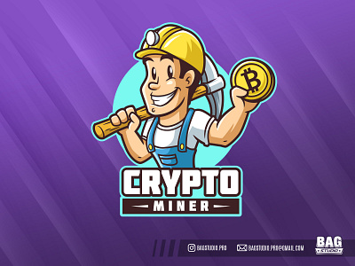 Crypto Miner Mascot Logo bitcoin cryptocurrency