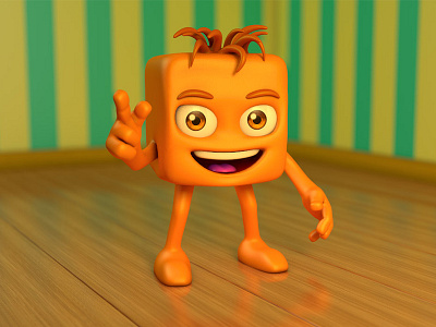 Orange Cube Character 3d 3dcharacterdesign character cube cute mascot orange render smile