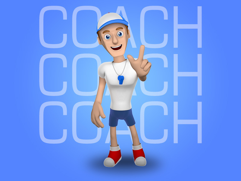 Coach Mascot sports cap whistle cartoon fitness cinema4d trainer coach guy mascot render 3d